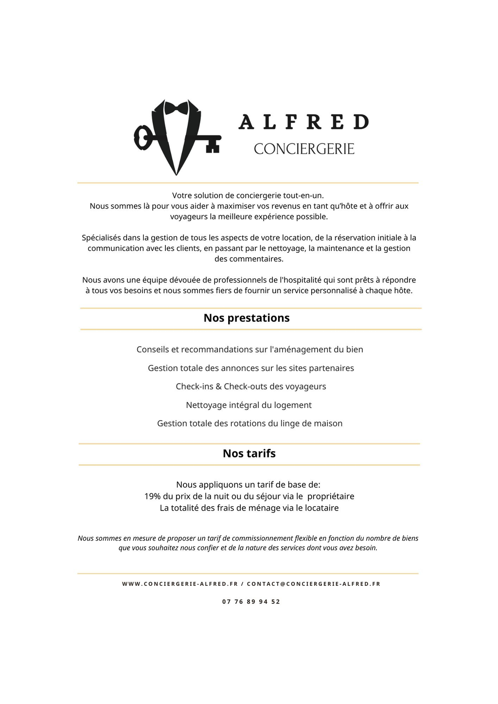Tarifs Conciergerie ALFRED