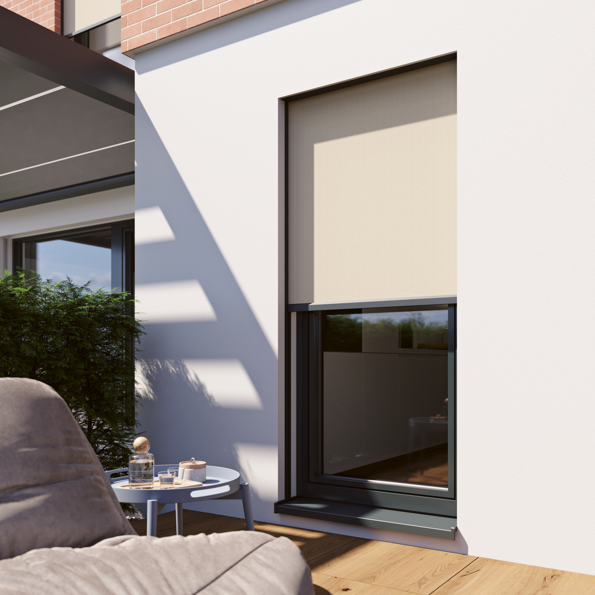 Store Toile Vertical Unirol 110 Niche Z dont le coffre est directement intégré à la façade