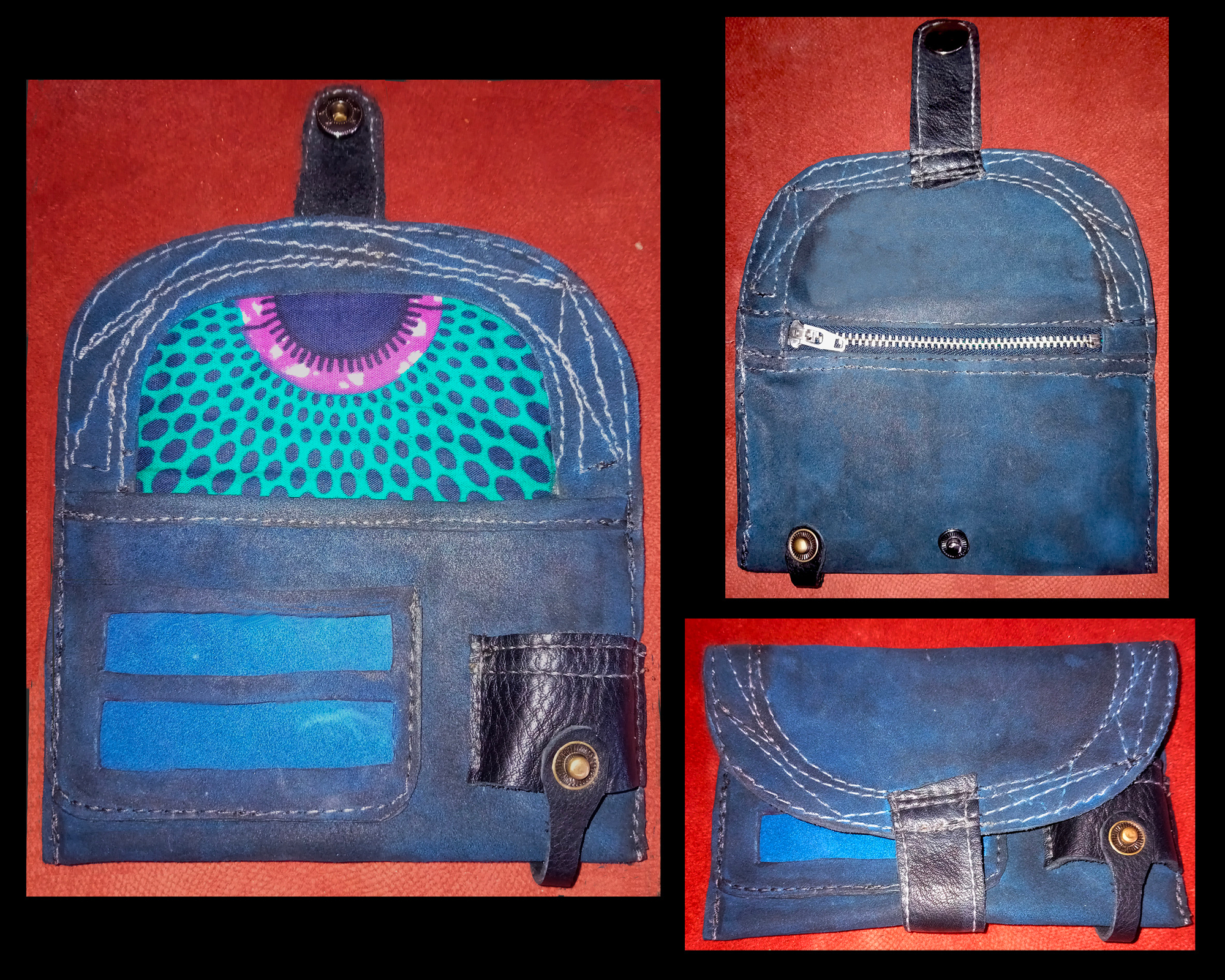 Blague à tabac en Nubuck bleu et doublure en Wax