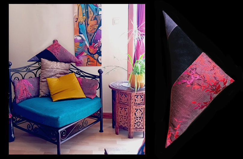 Recouvrement du coussin de base du fauteuil et fabrications des coussins, tissus et cuir upcycling 