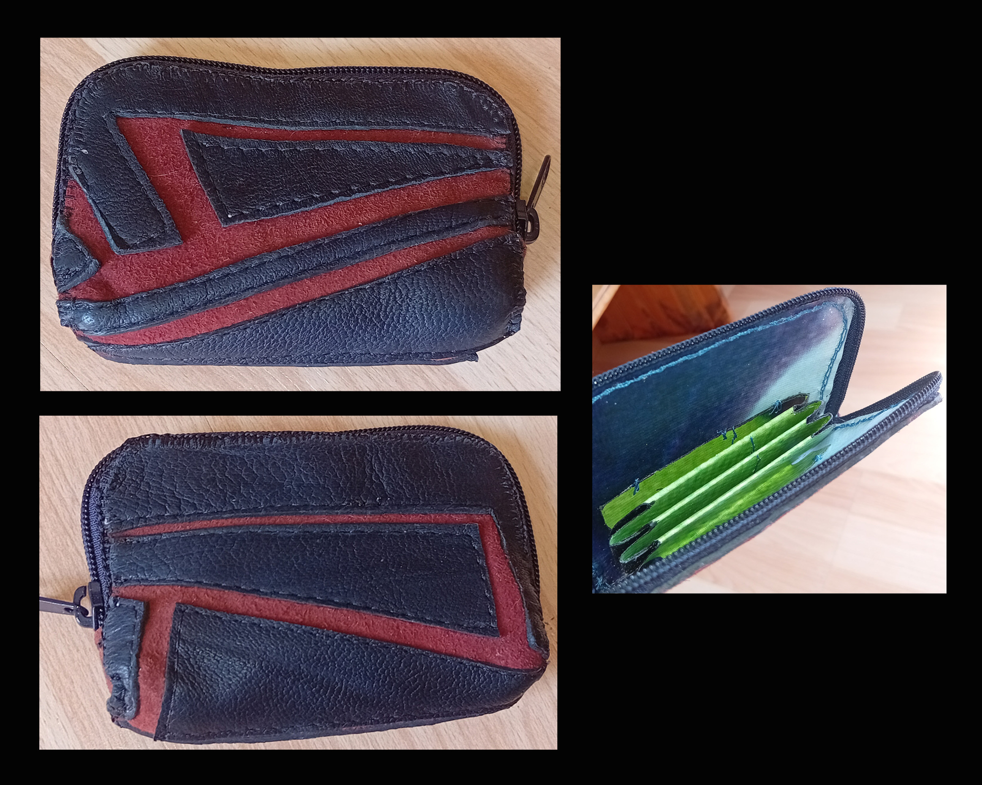 porte carte cuir de récupéraion, intérieur en bâche recyclée
