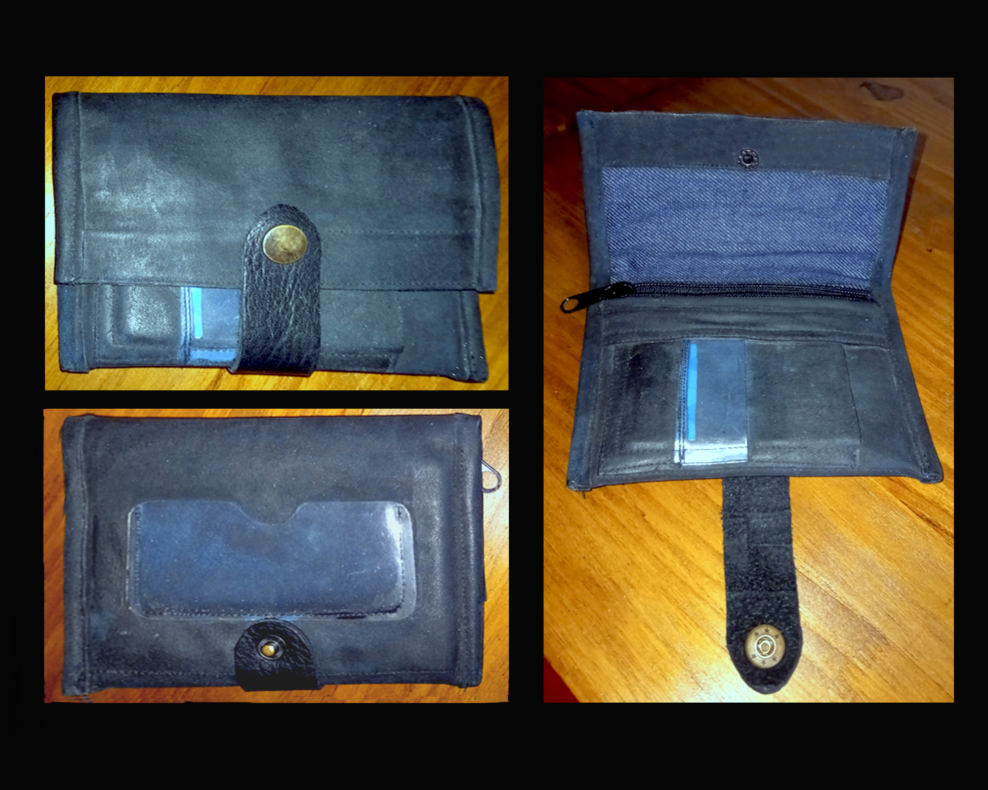 Portefeuille avec compatiment en Ubuk blleu nuit, doublure en jean surcyclé