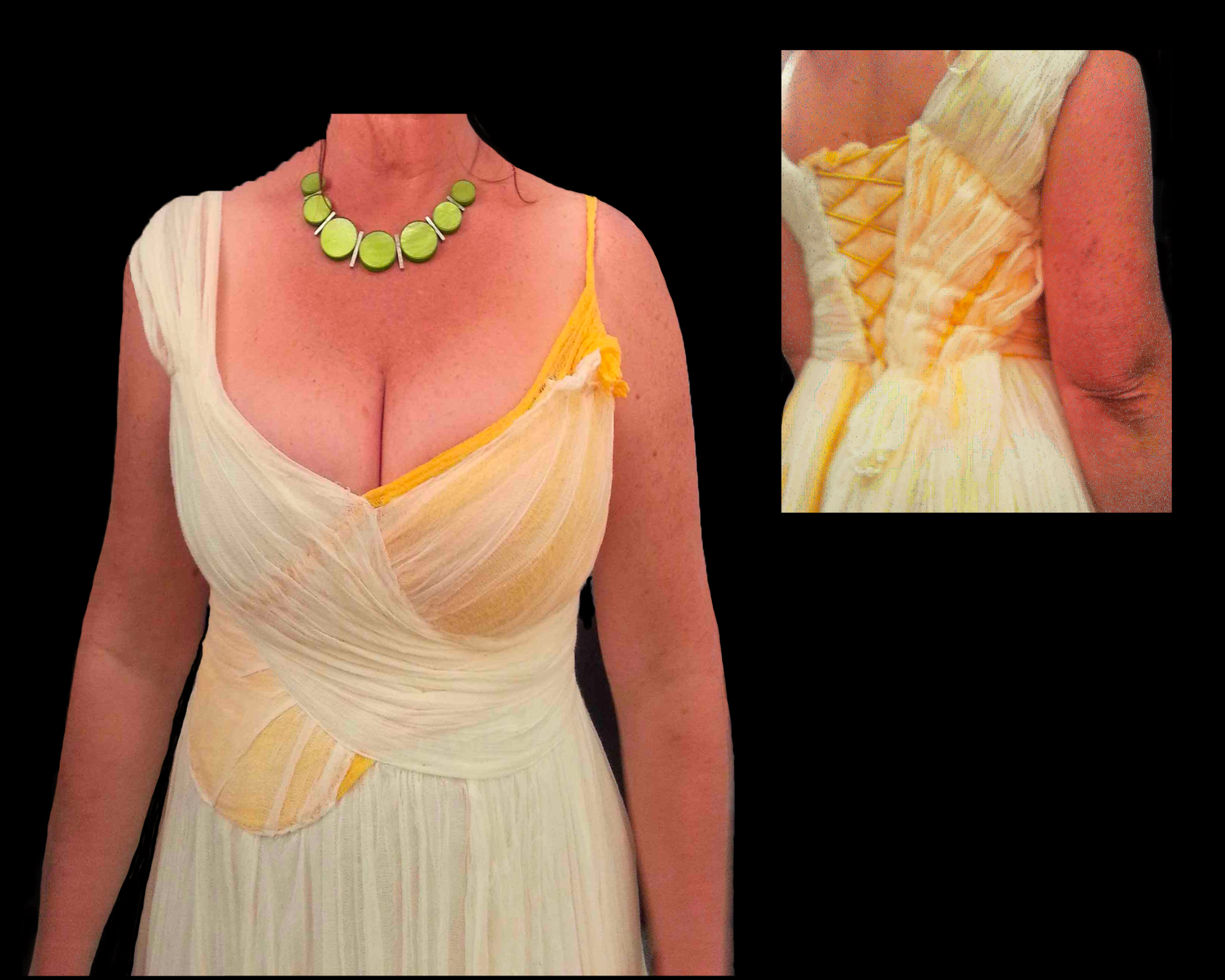 Robe de Mariée Sur Mesure Mousseline de coton blanc et teint en jaune safran