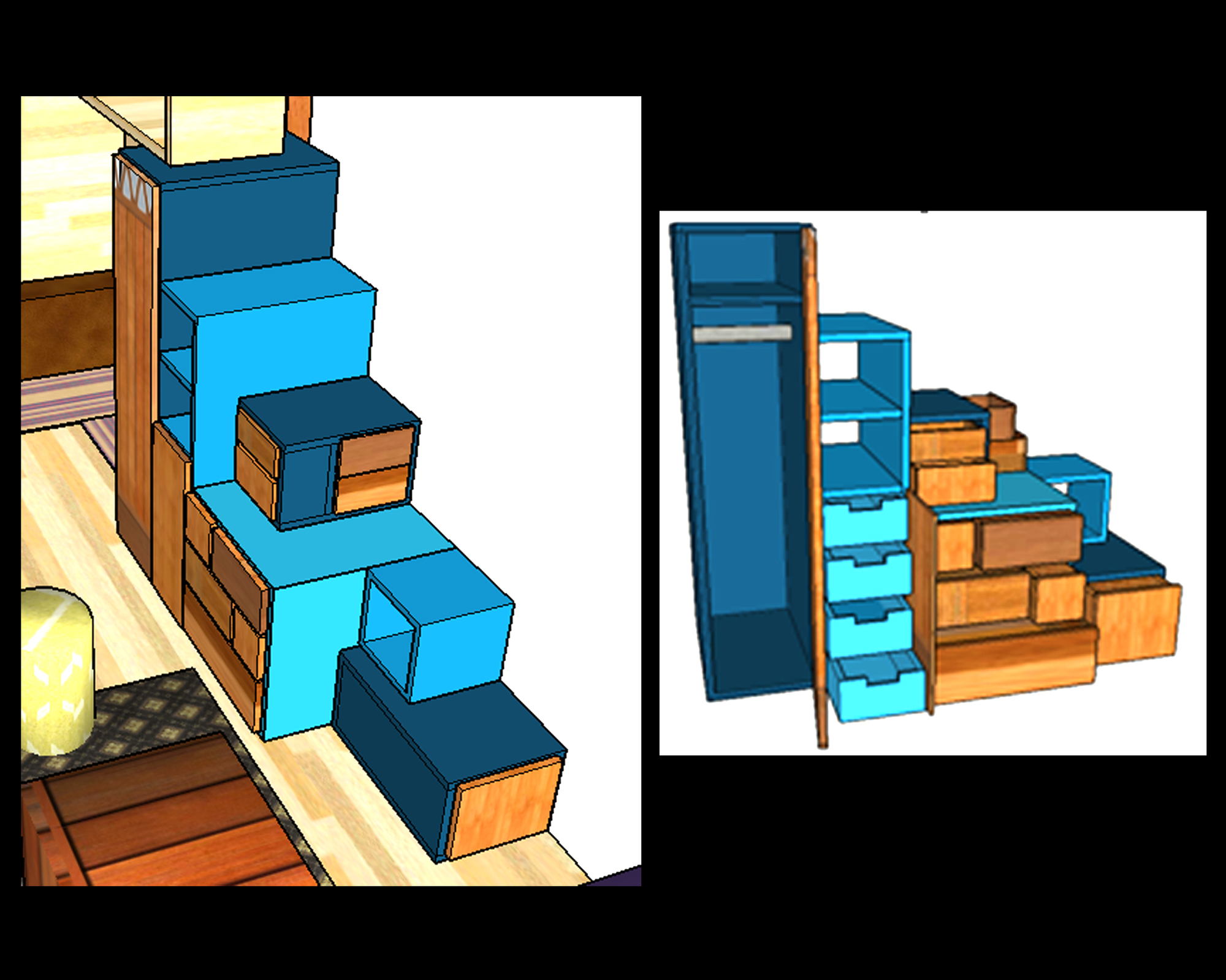 Escalier de la Roulotte pour atteindre la mezzanine