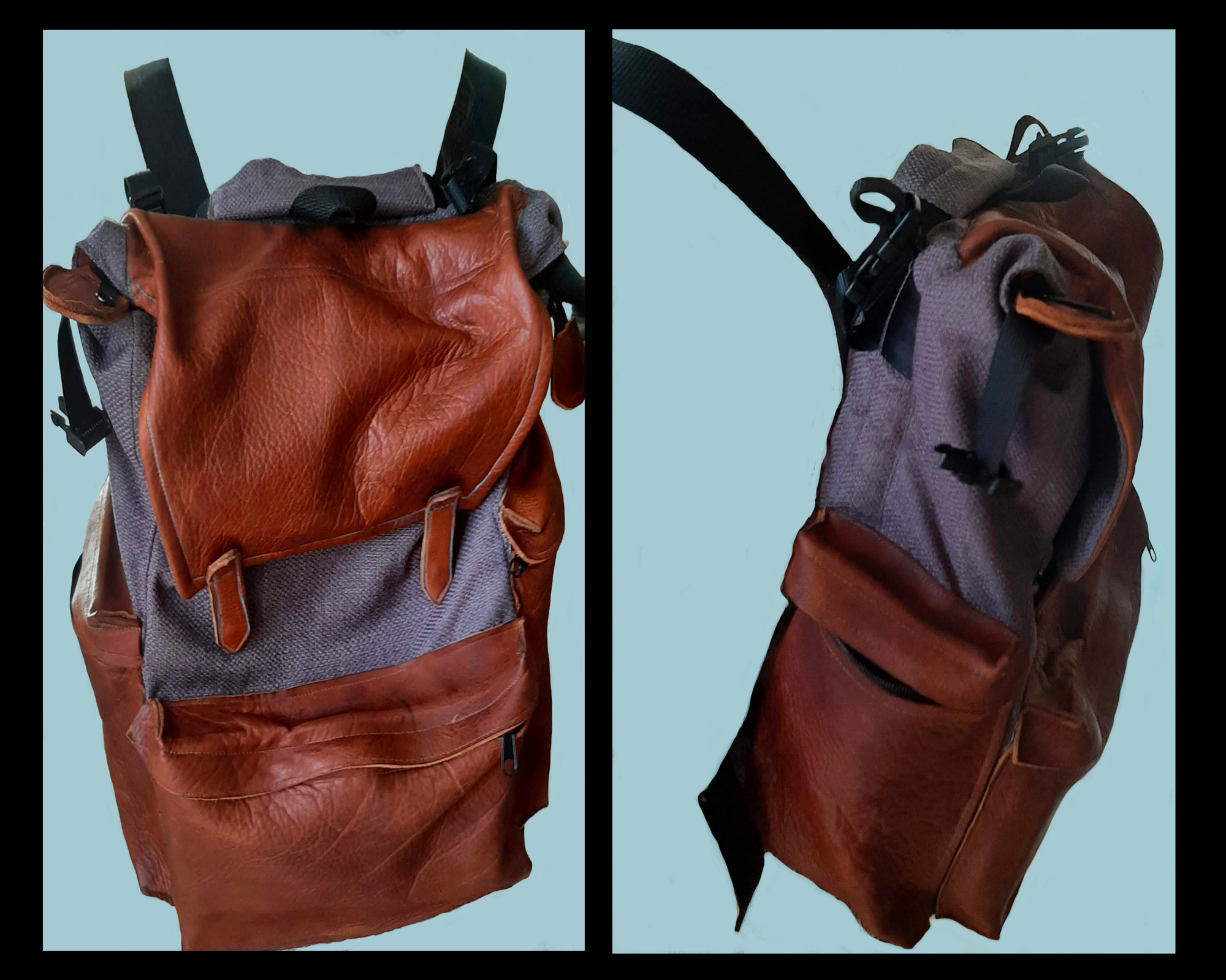 Sac à Dos 3 en 1 attache bagage, sac à dos et bandouillère, cuir et tissus