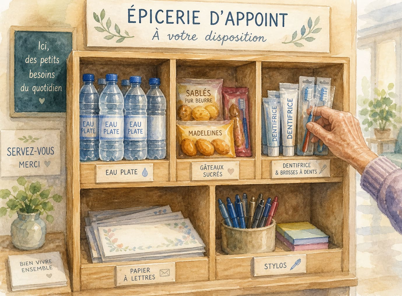 Visuel aquarelle - Epicerie d'appoint EHPAD Aliénor d'Aquitaine (projet)